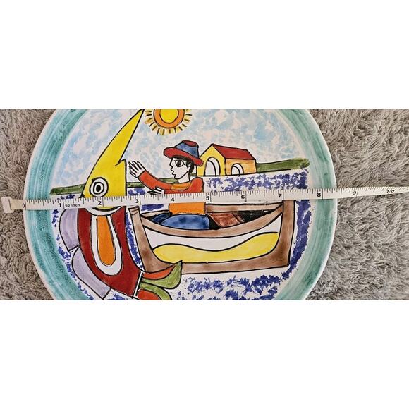 Nino Parrucca Pottery Modernist Plate 8.5" Fisherman Made in Italy #148 - Picture 5 of 5